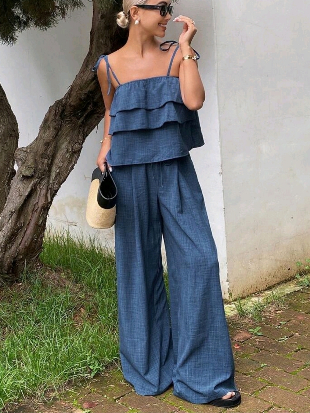 Sleeveless Ruffle Wide-Leg Jumpsuit in Denim Blue - Picture 6 of 6